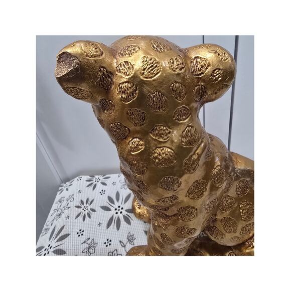 Vintage Gold Spotted Kitten / Cheetah Statue — Mid-Century Chalkware Collectible - Picture 7 of 15
